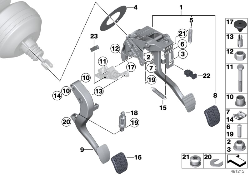 Pedal assy w over-centre helper spring