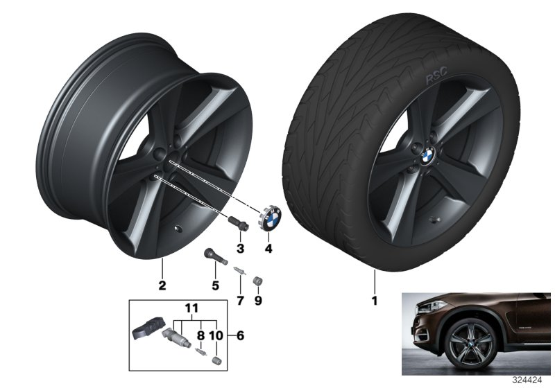 BMW light alloy wheel, spider spoke 128