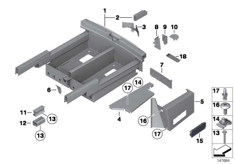 Mounting parts for trunk floor panel