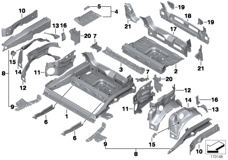 Mounting parts for trunk floor panel