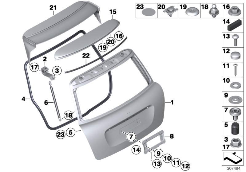 Single components for trunk lid
