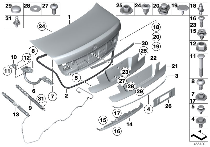 Single components for trunk lid