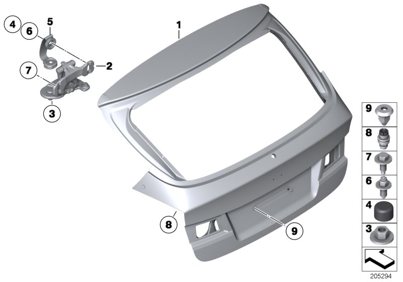 Single components for trunk lid