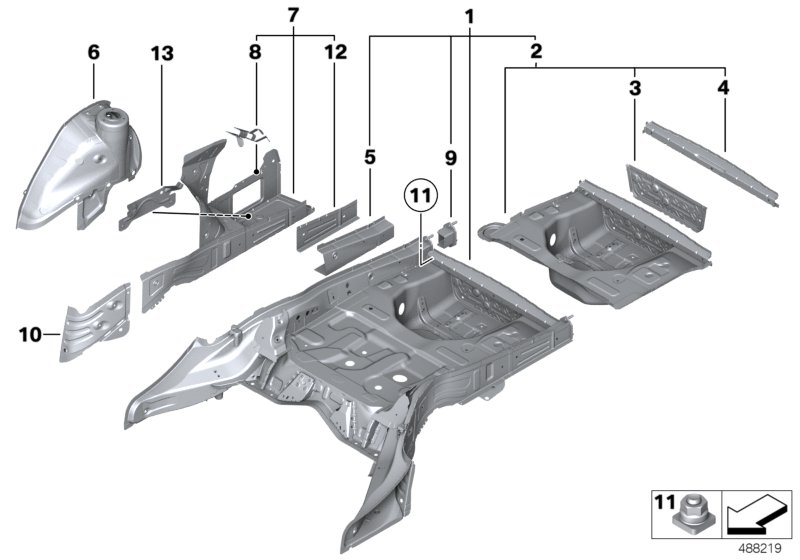 Floor panel trunk/wheel housing rear