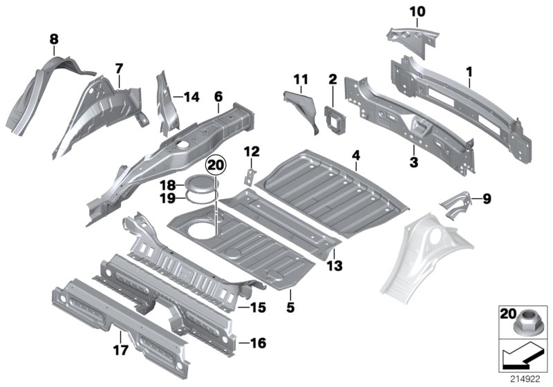 Floor panel trunk/wheel housing rear