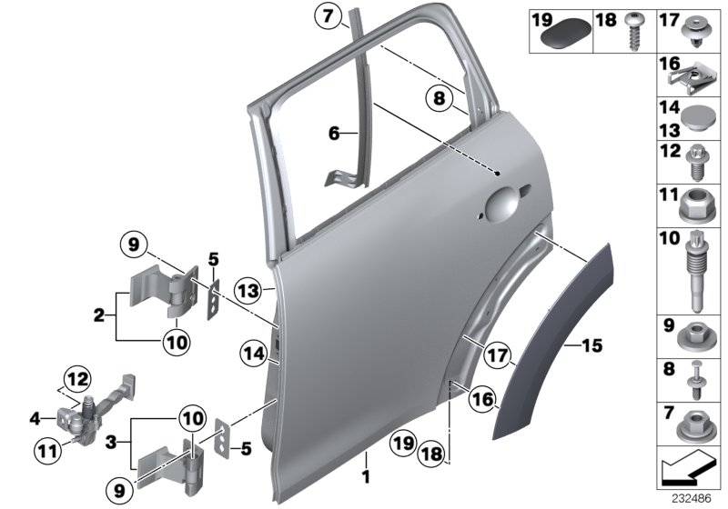 Rear door - hinge/door brake