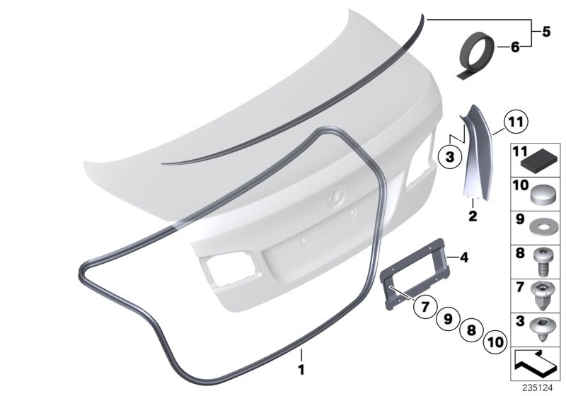 Mounting parts, rear lid