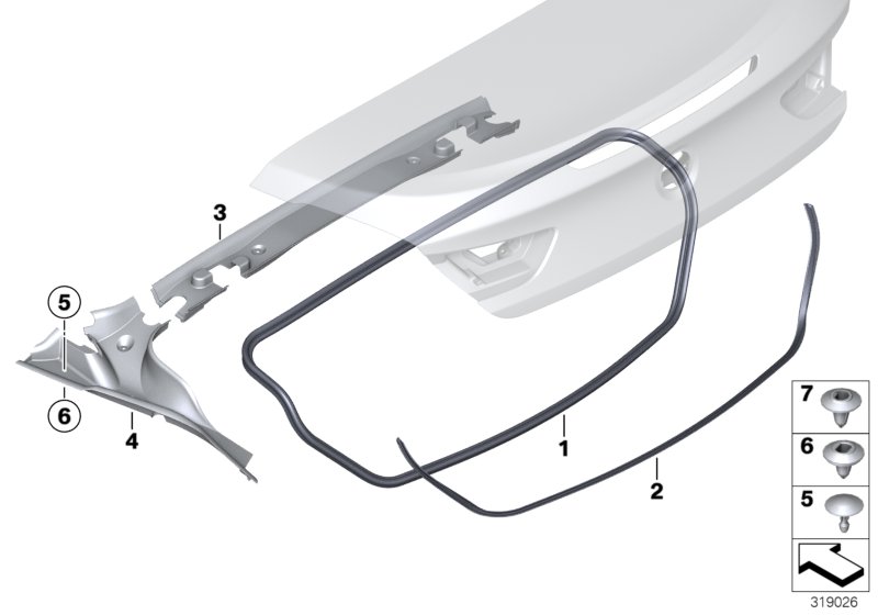 Mounting parts, rear lid