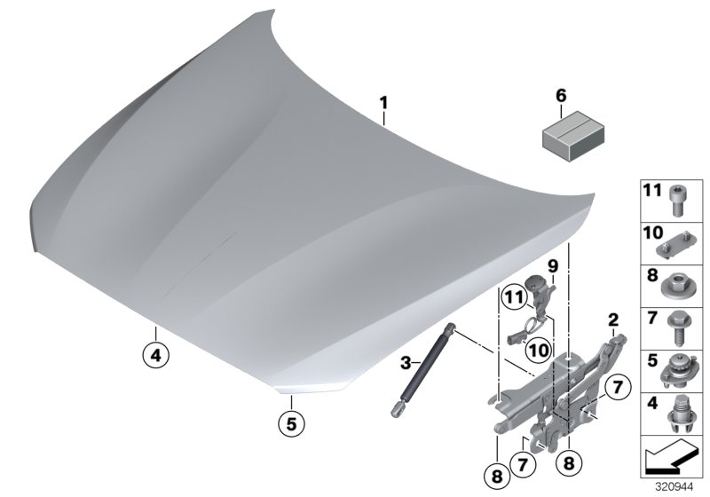 Engine hood/mounting parts