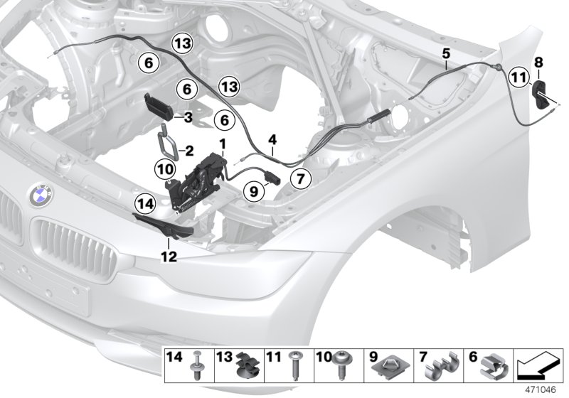 Engine bonnet, closing system