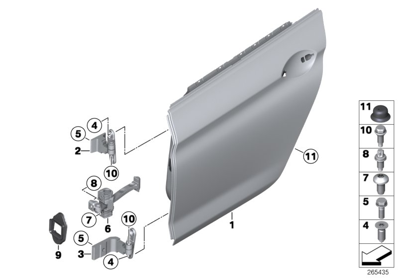 Rear door - hinge/door brake