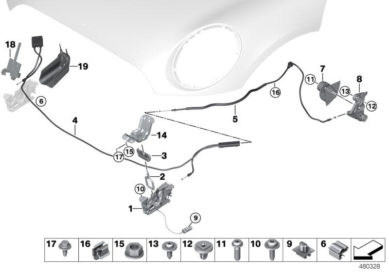 Engine bonnet, closing system