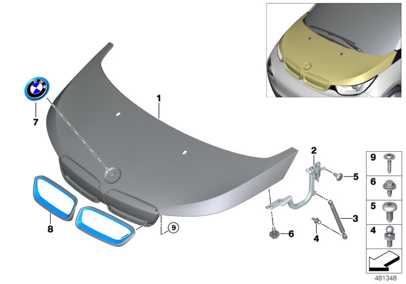 Engine hood/mounting parts