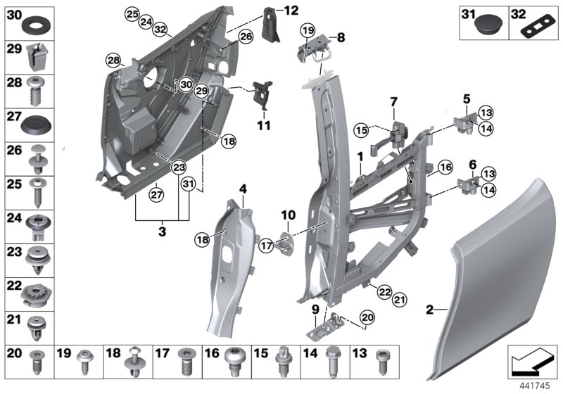 Rear door - hinge/door brake