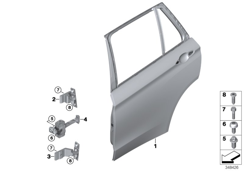 Rear door - hinge/door brake