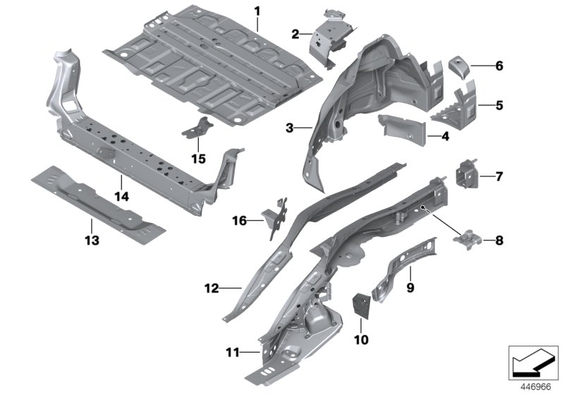 Floor panel trunk/wheel housing rear