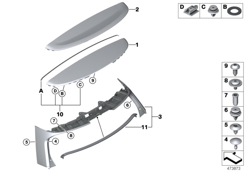 Rear lid, mounting parts