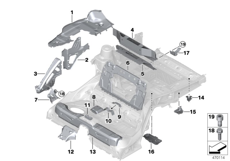 Floor panel trunk/wheel housing rear