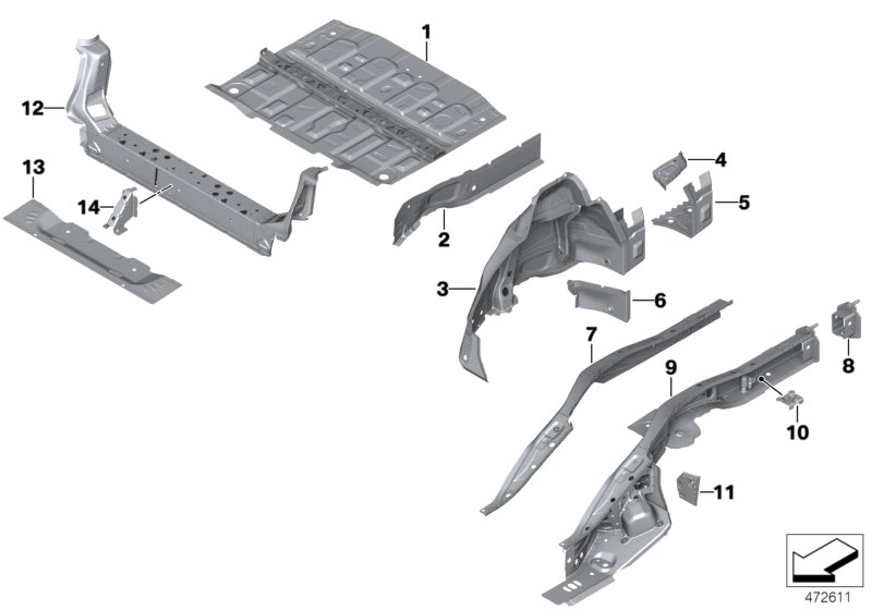 Floor panel trunk/wheel housing rear