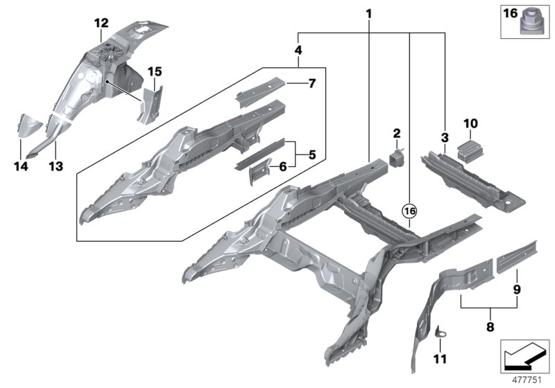 Rear wheelhouse/floor parts