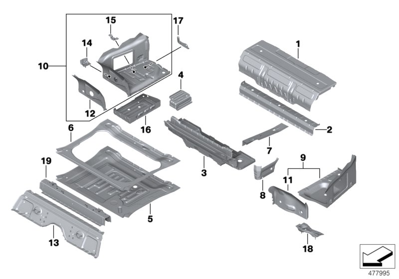 Mounting parts for trunk floor panel