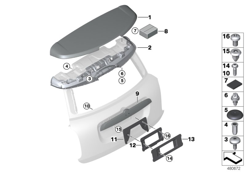 Rear lid, mounting parts