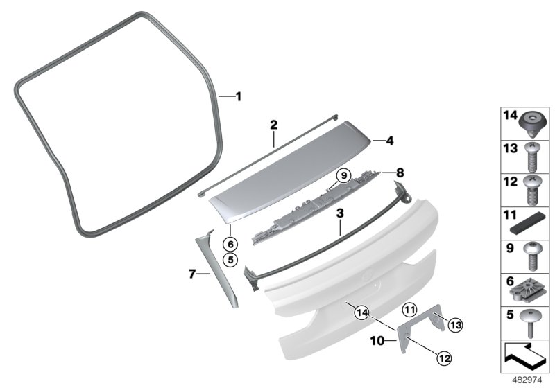 Mounting parts, rear lid