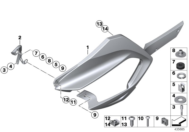 Engine spoiler, mounting parts