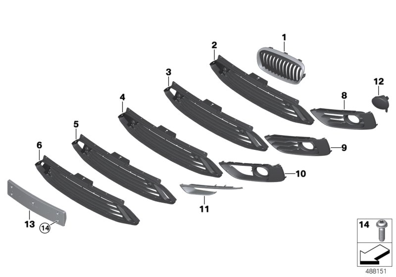 Trim panel, trim elements, front