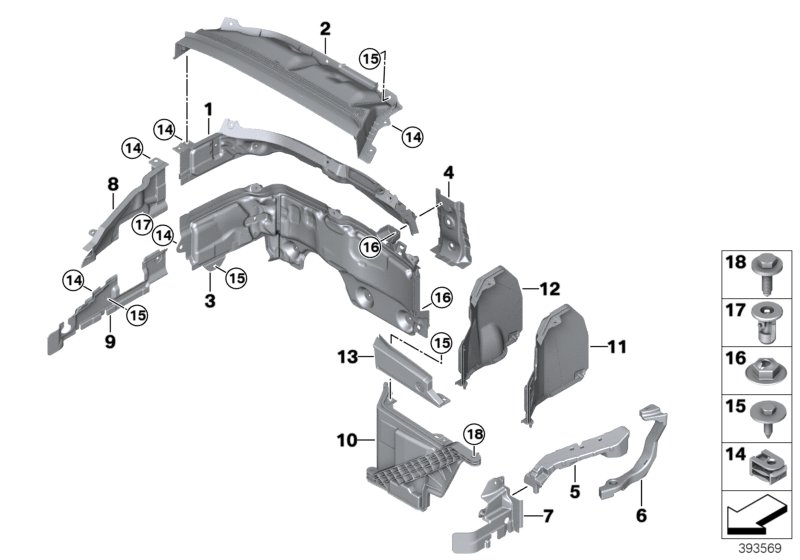 Mounting parts, engine compartment