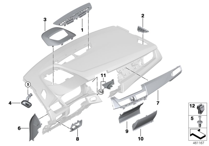 Mounting parts, instrument panel, top
