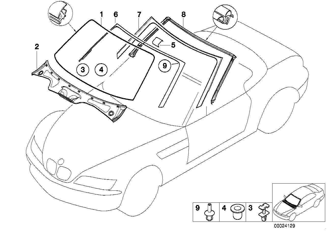 Glazing, mounting parts