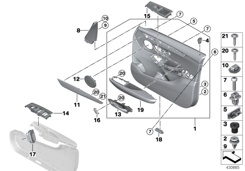 Door trim panel, front