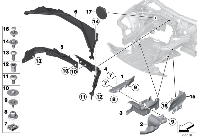 Mounting parts, engine compartment