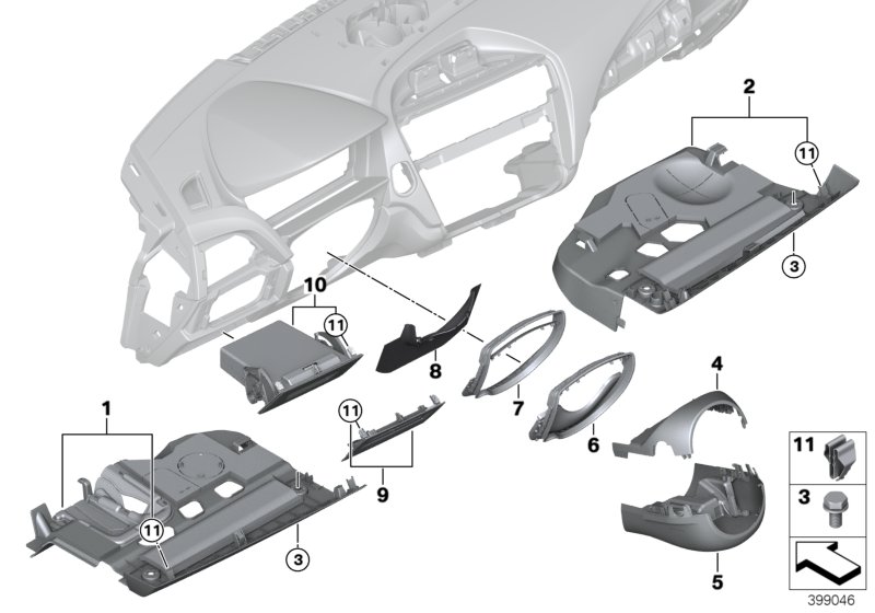 Mounting parts, instrument panel, bottom
