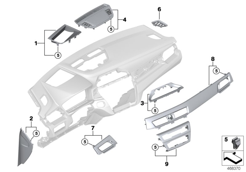Mounting parts, instrument panel, top
