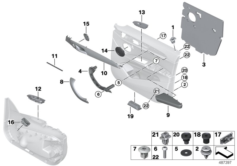 Mounting parts, door trim panel, front