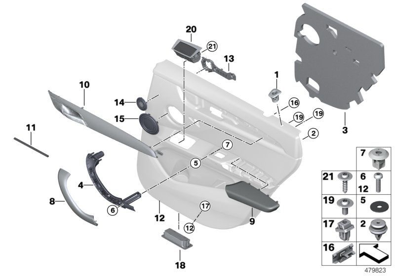 Mounting parts, door trim, rear