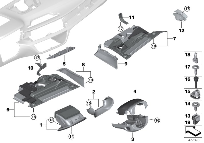Mounting parts, instrument panel, bottom