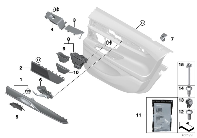 Mounting parts, door trim, rear