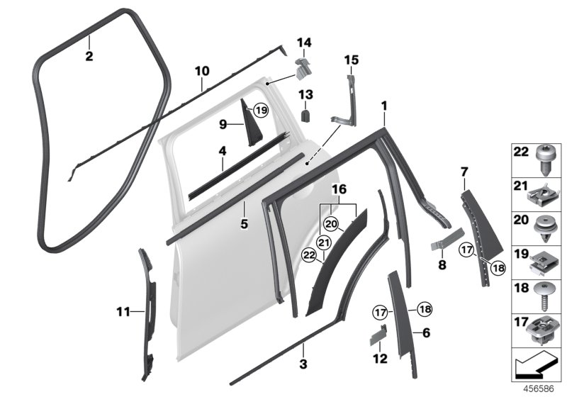Trims and seals, door, rear