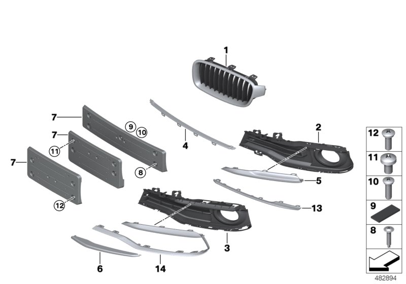 Trim panel, trim elements, front