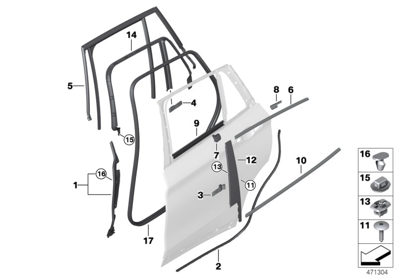 Trims and seals, door, rear