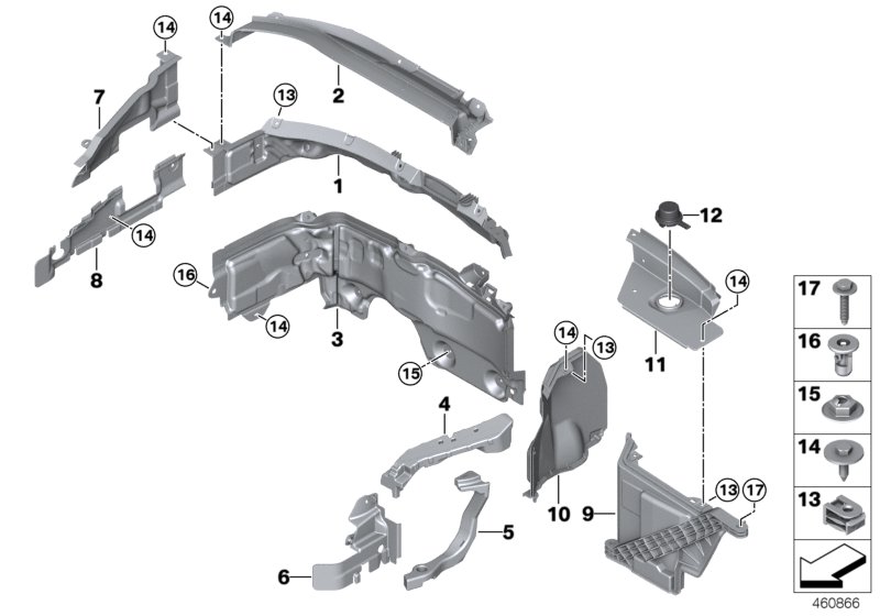 Mounting parts, engine compartment
