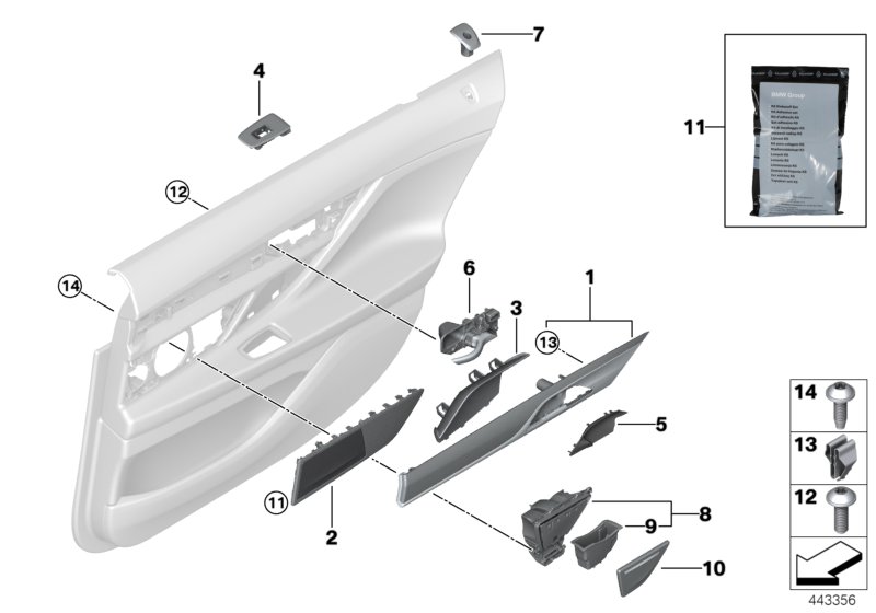 Mounting parts, door trim, rear