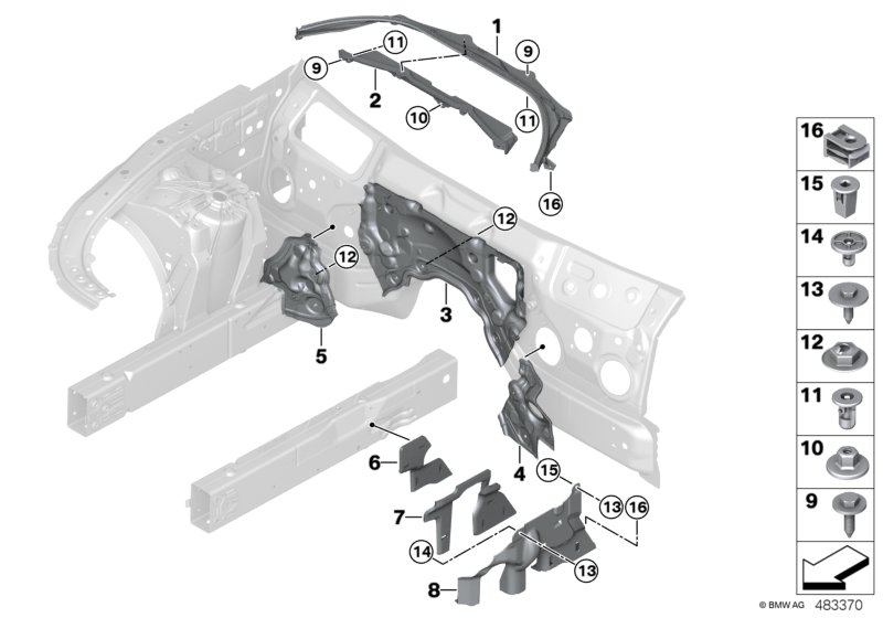 Mounting parts, engine compartment