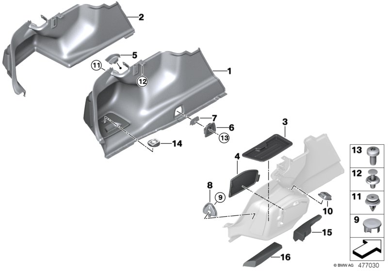 Lateral trunk floor trim panel