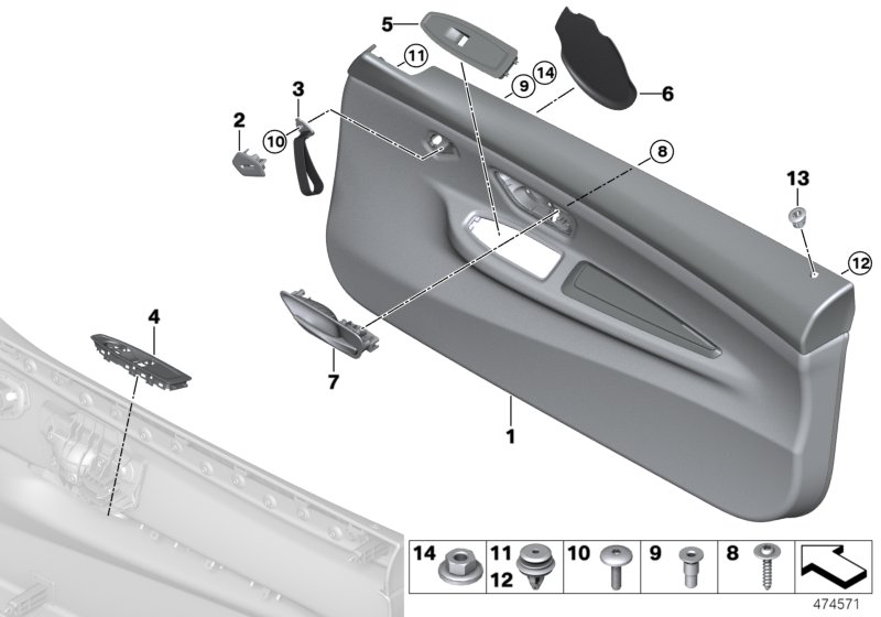 Door trim panel, front