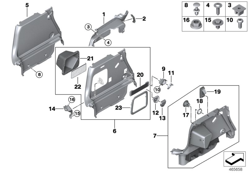 Lateral trunk floor trim panel
