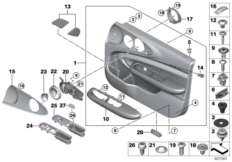 Door trim panel, front